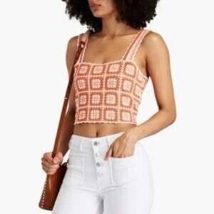 MAJE Matucaga Orange Granny Square Crochet Crop Top Size 3 (US Large) NWT